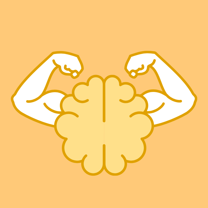 Picto représentant un cerveau avec 2 bras en train de tendre leurs muscles