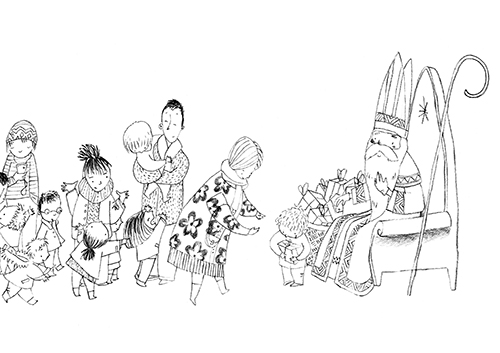 Illustration à colorier issue de Saint-Nicolas, c'est qui celui-là ? (Ed. Alice Jeunesse)